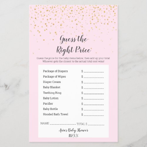 Gold Confetti Pink Shower GuessThe Right Price Flyer