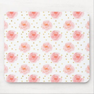 Gold Confetti Pink Watercolor Roses Mouse Pad