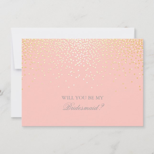 Gold Confetti Pink Wedding Bridesmaid Invitation (Front)