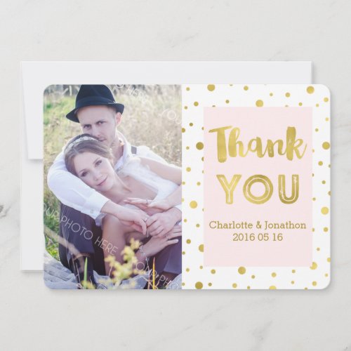 Gold Confetti Pink Wedding Thank You Photo Cards