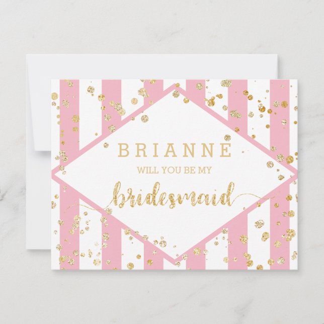 Gold Confetti Pink Will You Be My Bridesmaid Invitation (Front)