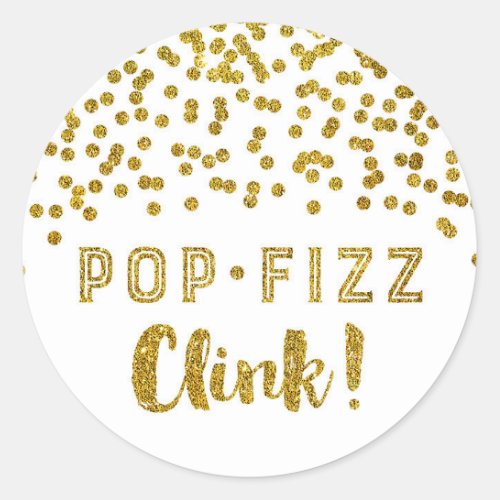 Gold Confetti Pop Fizz Clink Bridal Shower Classic Round Sticker