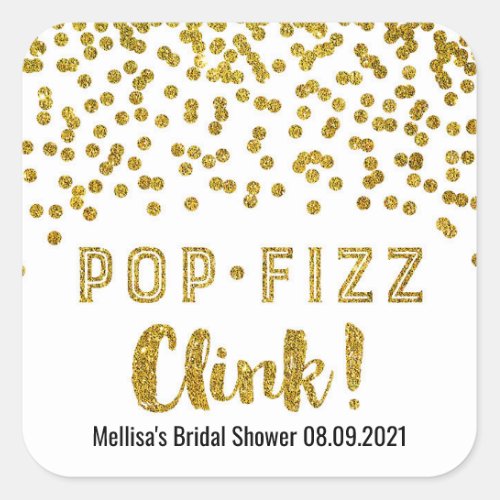 Gold Confetti Pop Fizz Clink Bridal Shower Square Sticker