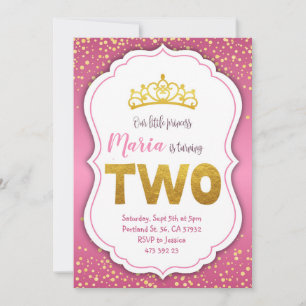 Gold Confetti Princess 2nd Birthday Invitation