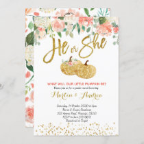 Gold Confetti Pumpkin Gender Reveal Invitation