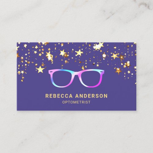 Gold Confetti Purple Rainbow Eye Glasses Optician Business Card