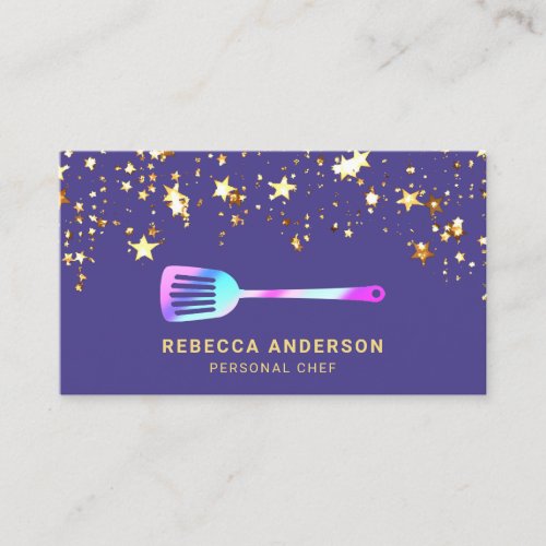 Gold Confetti Purple Rainbow Spatula Personal Chef Business Card