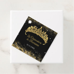 Gold Confetti Quinceanera Tiara Favor Tags