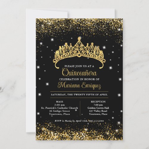 Gold Confetti Quinceanera Tiara Invitation