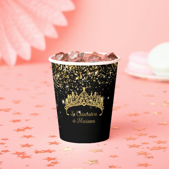 Gold Confetti Quinceanera Tiara  Paper Cups (Insitu)