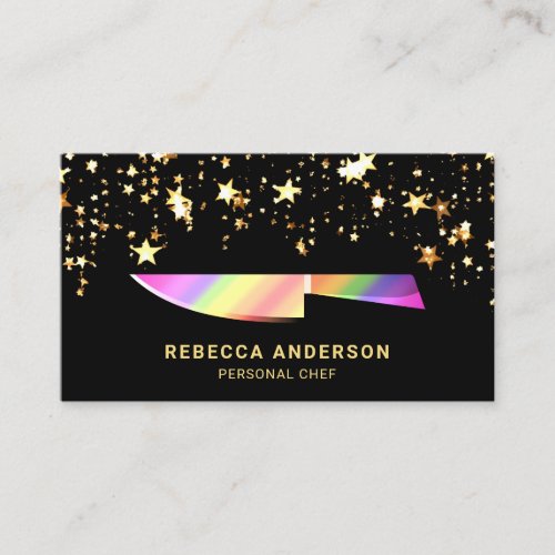 Gold Confetti Rainbow Kitchen Knife Personal Chef Business Card