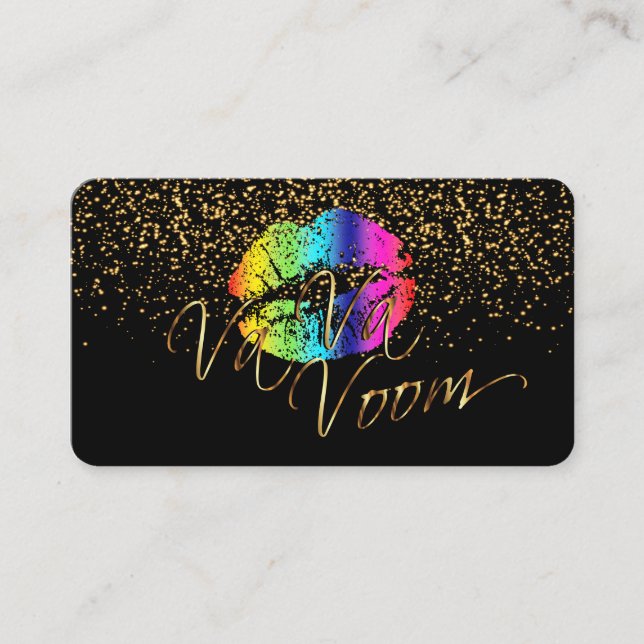 Gold Confetti & Rainbow Lips - Makeup Artist Business Card (Front)