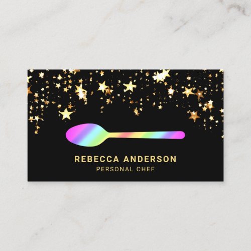 Gold Confetti Rainbow Spoon Catering Personal Chef Business Card