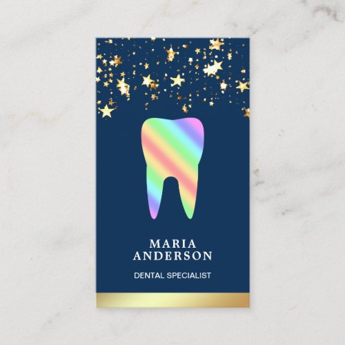 Gold Confetti Rainbow Tooth Dental Clinic Dentist Business Card