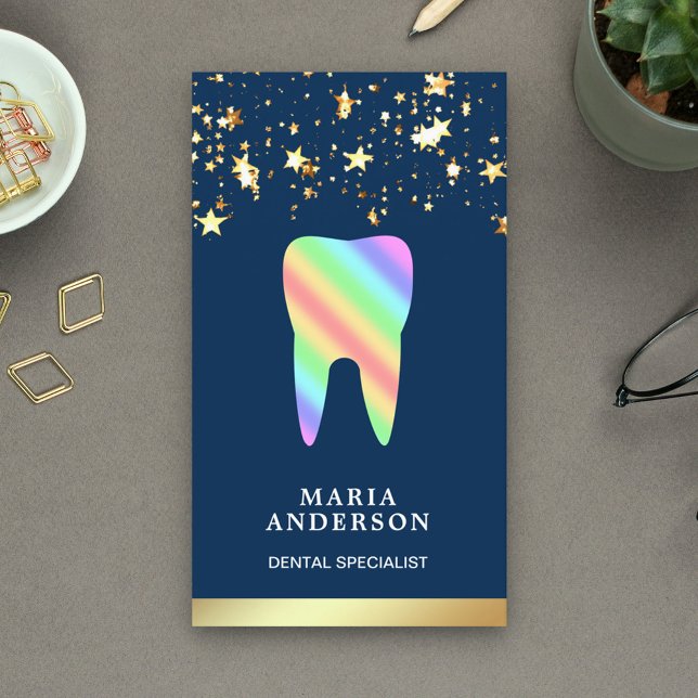 Gold Confetti Rainbow Tooth Dental Clinic Dentist Business Card (Creator Uploaded)