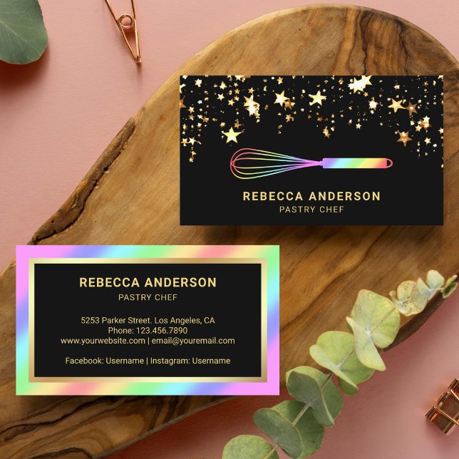 Gold Confetti Rainbow Whisk Pastry Chef Bakery Business Card (Creator Uploaded)