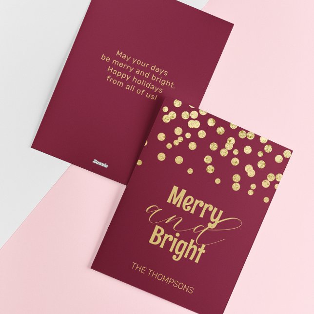 Gold Confetti Red Christmas Merry and Bright Holiday Card (Creator Uploaded)