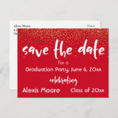 Gold Confetti Red Graduation Party Save the Date Announcement Postcard (Front/Back)