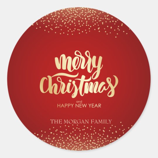 Gold Confetti Red Merry Christmas Classic Round Sticker 4585