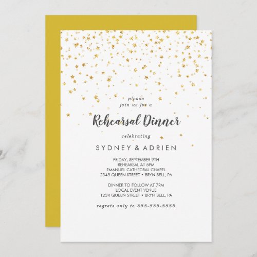 Gold Confetti Rehearsal Dinner Invitation