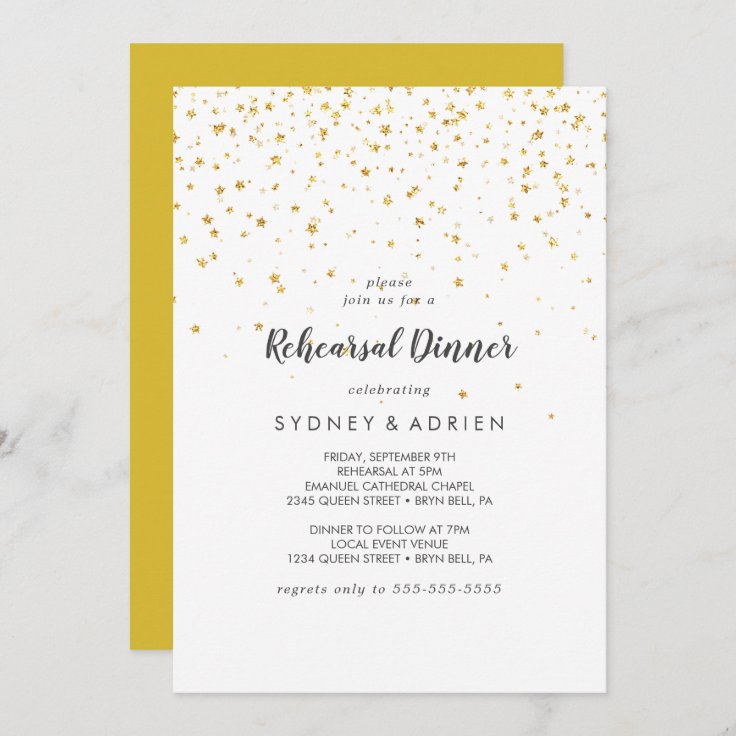 Gold Confetti Rehearsal Dinner Invitation Zazzle