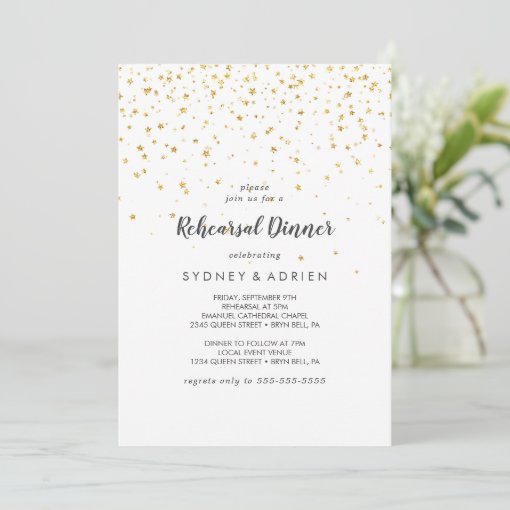 Gold Confetti Rehearsal Dinner Invitation | Zazzle