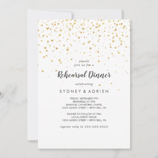 Gold Confetti Rehearsal Dinner Invitation 