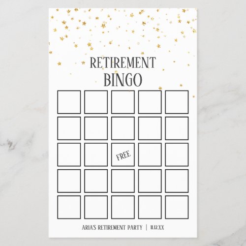 Gold Confetti Retirement Bingo Cards Flyer