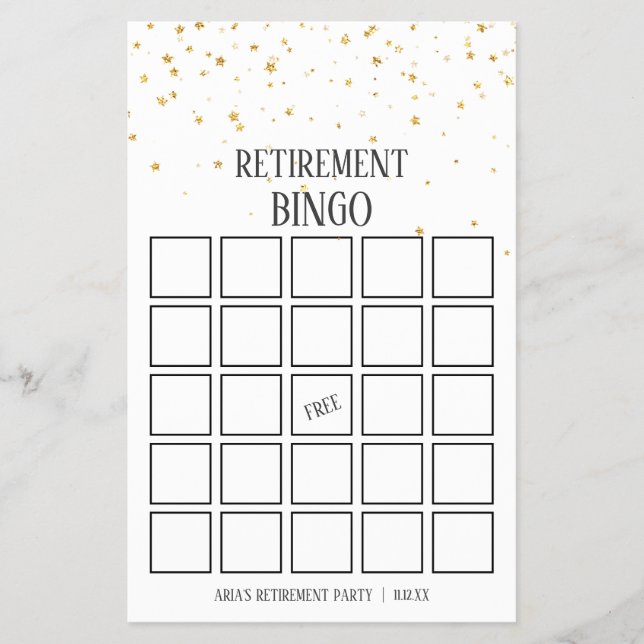 Gold Confetti Retirement Bingo Cards Flyer (Front)