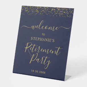 Gold Confetti Retirement Party Blue Welcome Pedestal Sign