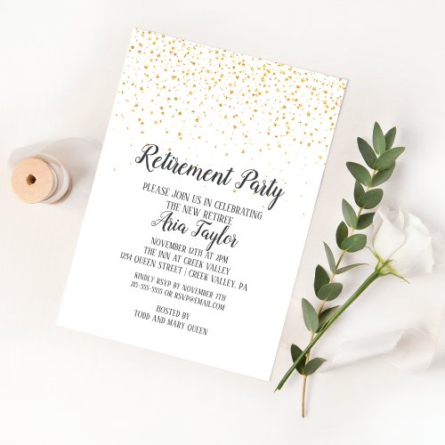 Gold Confetti Retirement Party Invitation