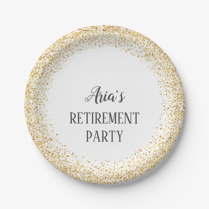 Gold Confetti Retirement Party Plates | Zazzle