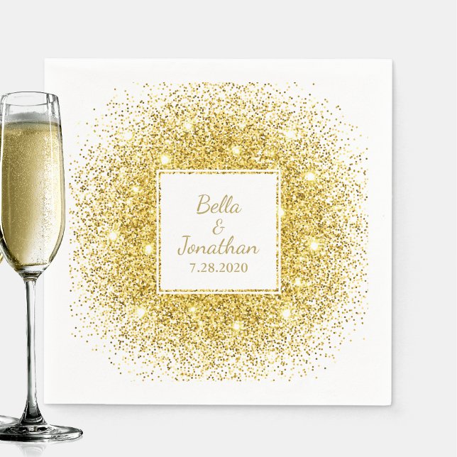 Gold Confetti Romantic Elegant Wedding Custom Paper Napkins (Creator Uploaded)