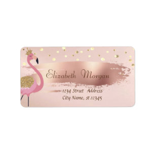 Gold Confetti, Rose Gold Brush Stroke Pink Flaming Label