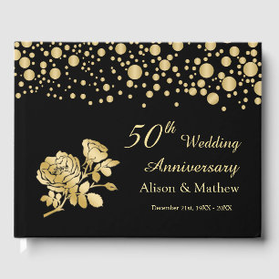 Gold Confetti Roses 50th Wedding Anniversary Guest Book