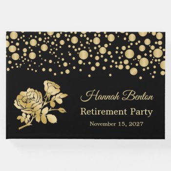 Gold Confetti  Roses Retirement Party Guest Book by IrinaFraser at Zazzle