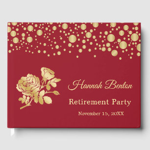Gold Confetti Roses Retirement Party Guest Book