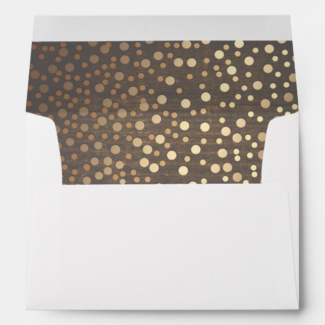Gold Confetti Rustic Wood Wedding Envelope (Back (Bottom))