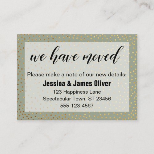 Gold Confetti  Sage We Have Moved Handout Card