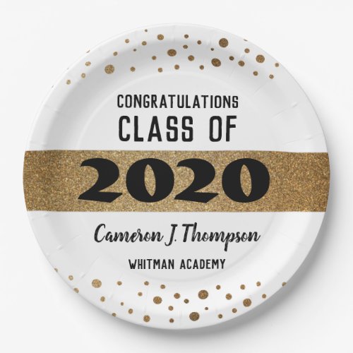 Gold Confetti School Graduation Class of 2020 Paper Plates