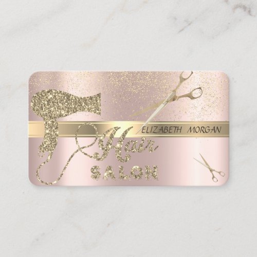 Gold ConfettiScissorsHairdryer Rose Gold Business Card