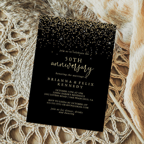 Gold Confetti Script 50th Wedding Anniversary  