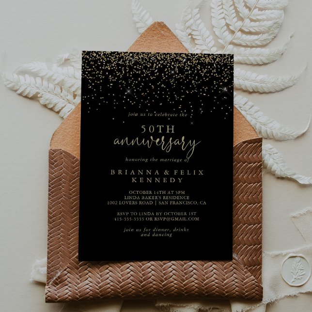 Gold Confetti Script 50th Wedding Anniversary   Invitation (Creator Uploaded)