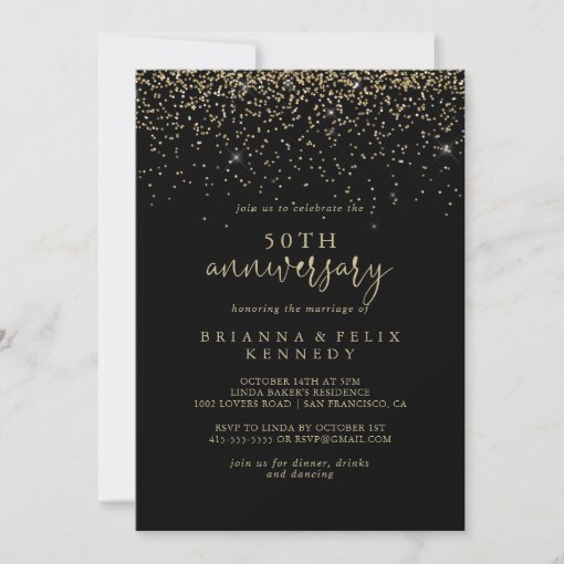 Gold Confetti Script 50th Wedding Anniversary Invitation | Zazzle