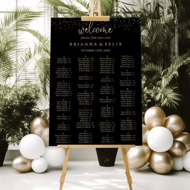 Gold Confetti Script Alphabetical Seating Chart (Creator Uploaded)