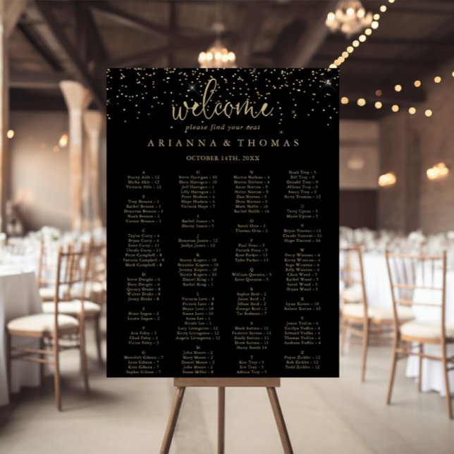 Gold Confetti Script Alphabetical Seating Chart  Foam Board (Creator Uploaded)