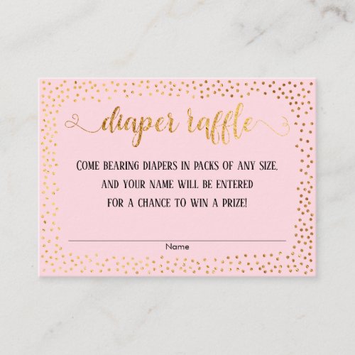 Gold Confetti  Script on Pink Diaper Raffle Cards