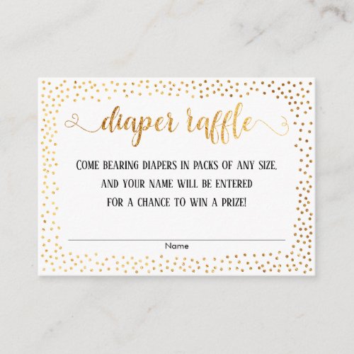 Gold Confetti Script on White Diaper Raffle Cards