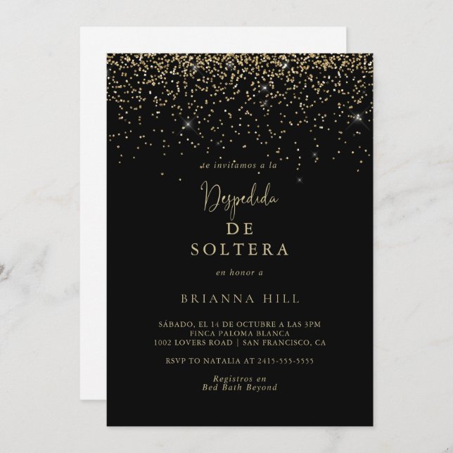 Gold Confetti Script Spanish Bridal Shower    Invitation (Front/Back)