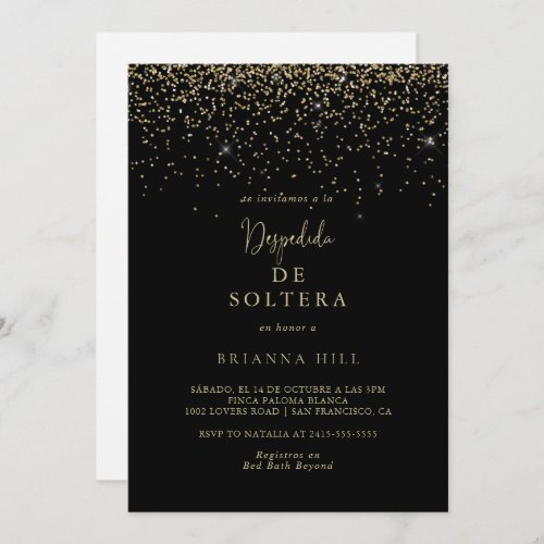 Gold Confetti Script Spanish Bridal Shower    Invitation